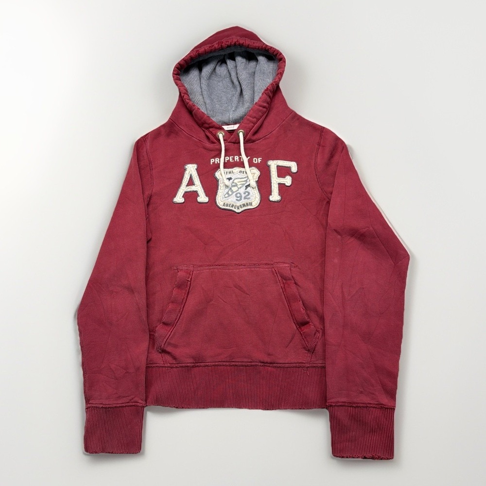 Abercrombie Fitch Hoodie Mens Large Red Muscle Thermal Lined Maroon Y2K Spellout